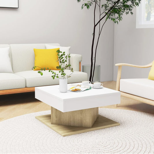 Couchtisch Weiß Sonoma-Eiche 57x57x30 cm Holzwerkstoff