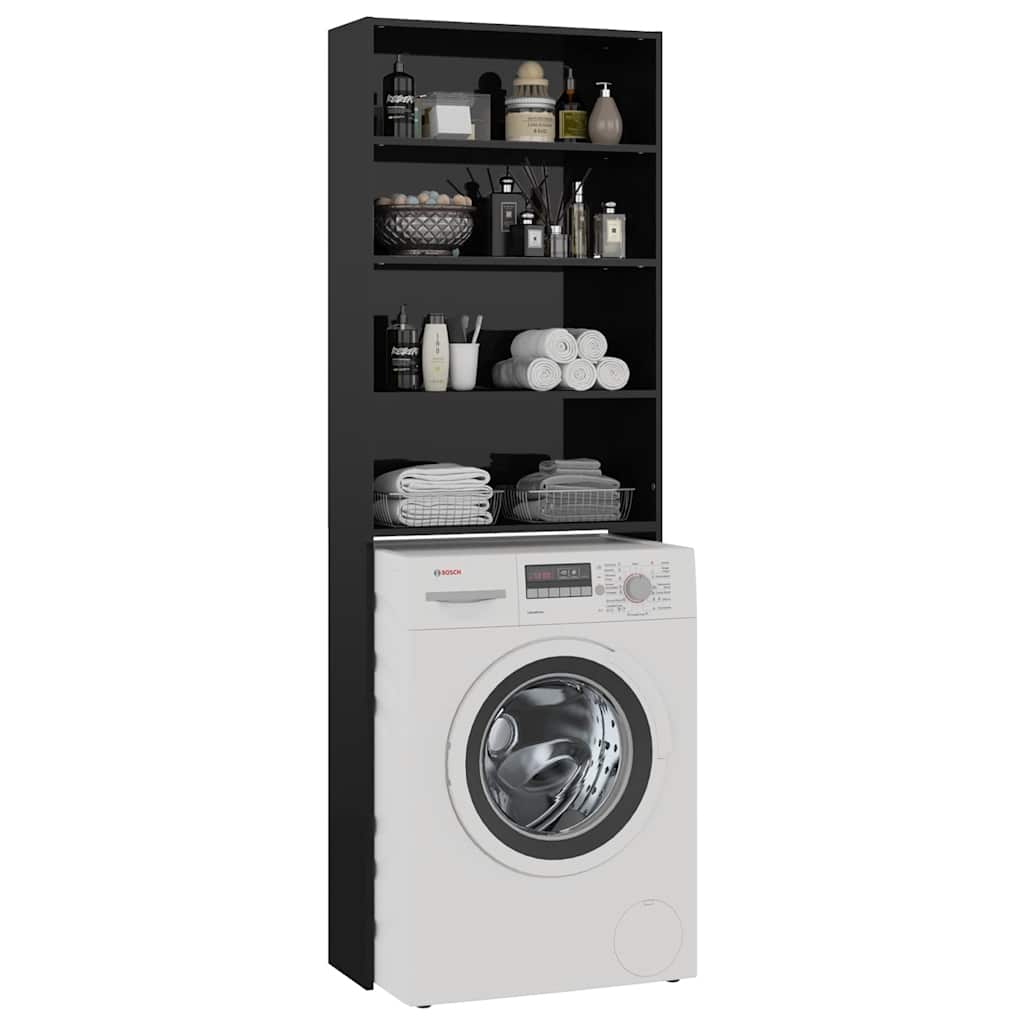 Waschmaschinenschrank Hochglanz-Schwarz 64x24x190 cm