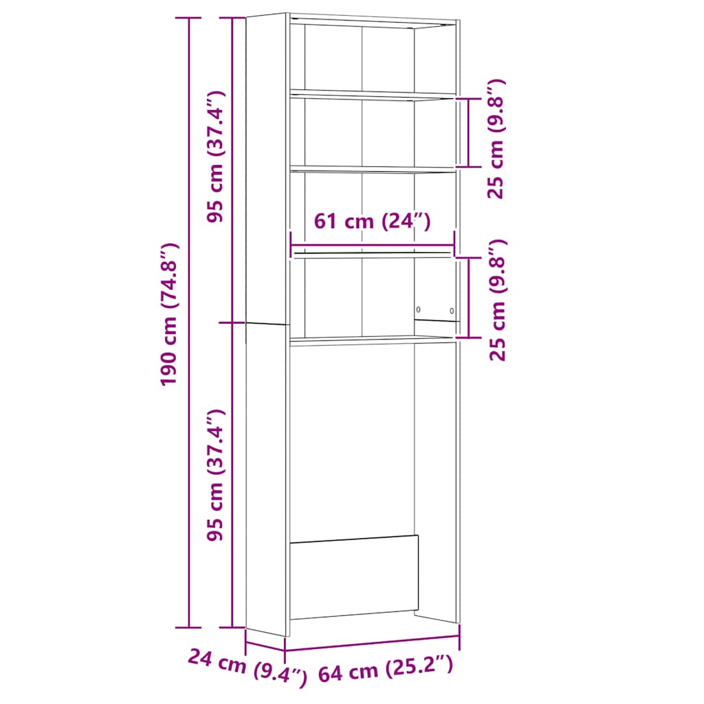 Waschmaschinenschrank Hochglanz-Schwarz 64x24x190 cm