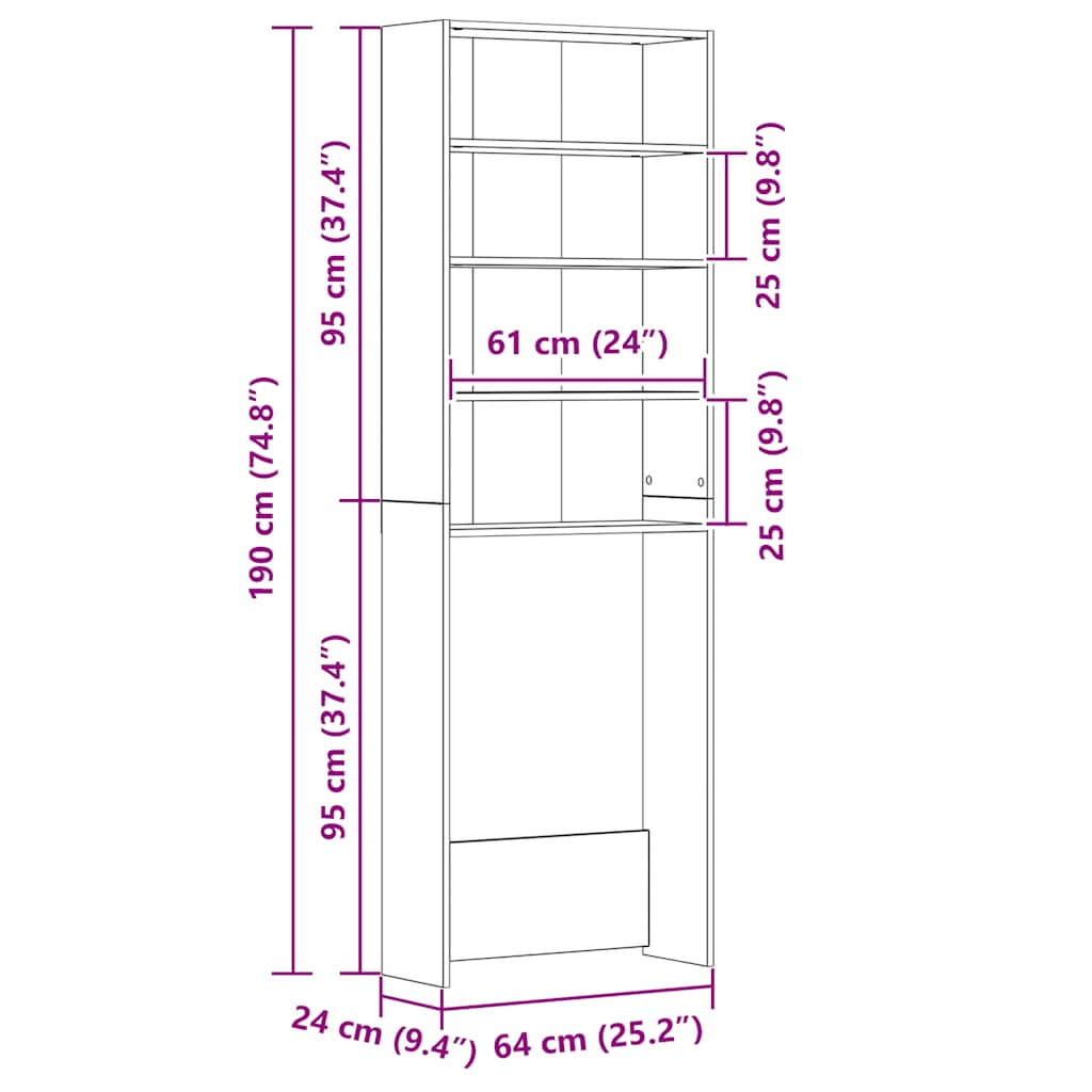 Waschmaschinenschrank Hochglanz-Grau 64x24x190 cm