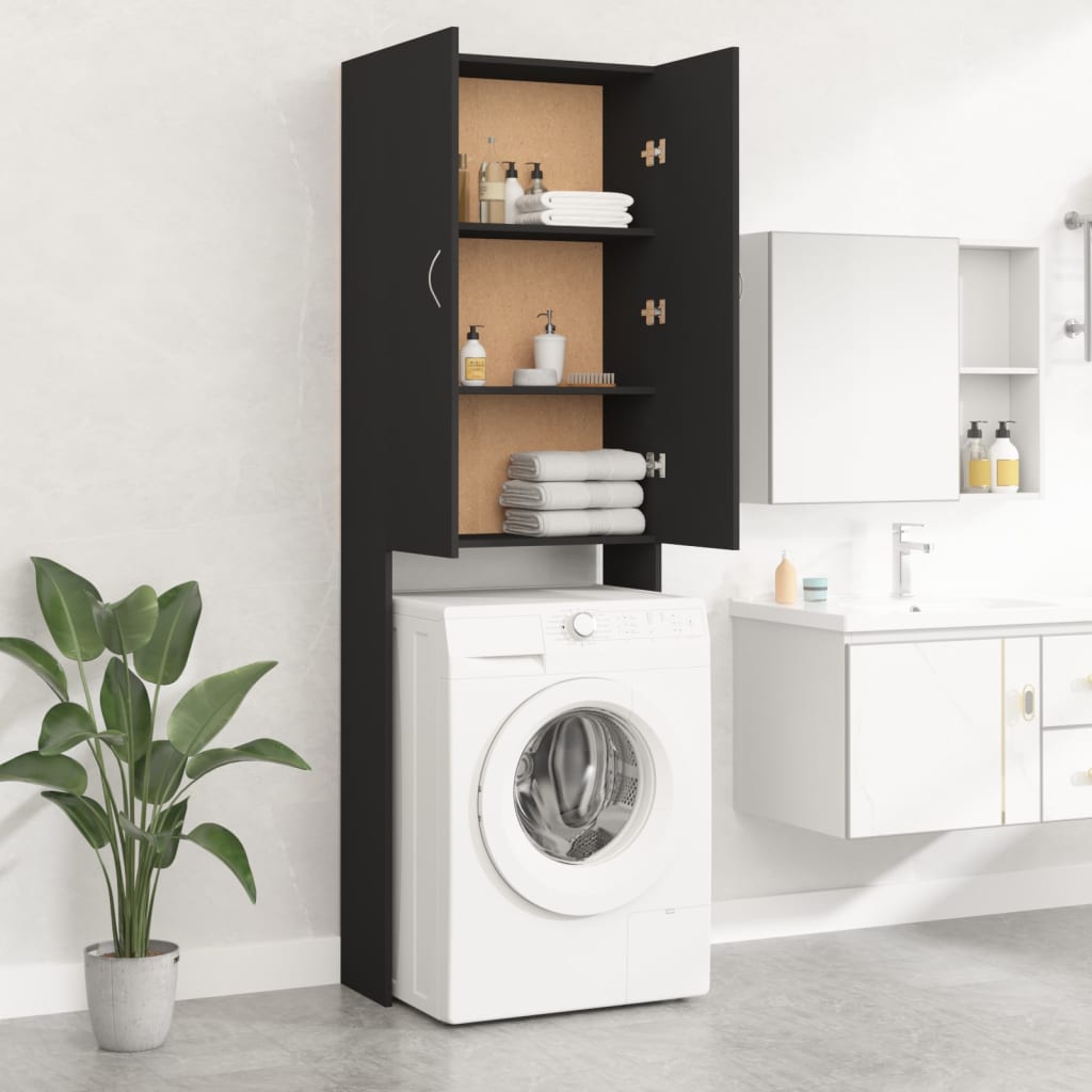 Meuble lave-linge noir 64x25,5x190 cm