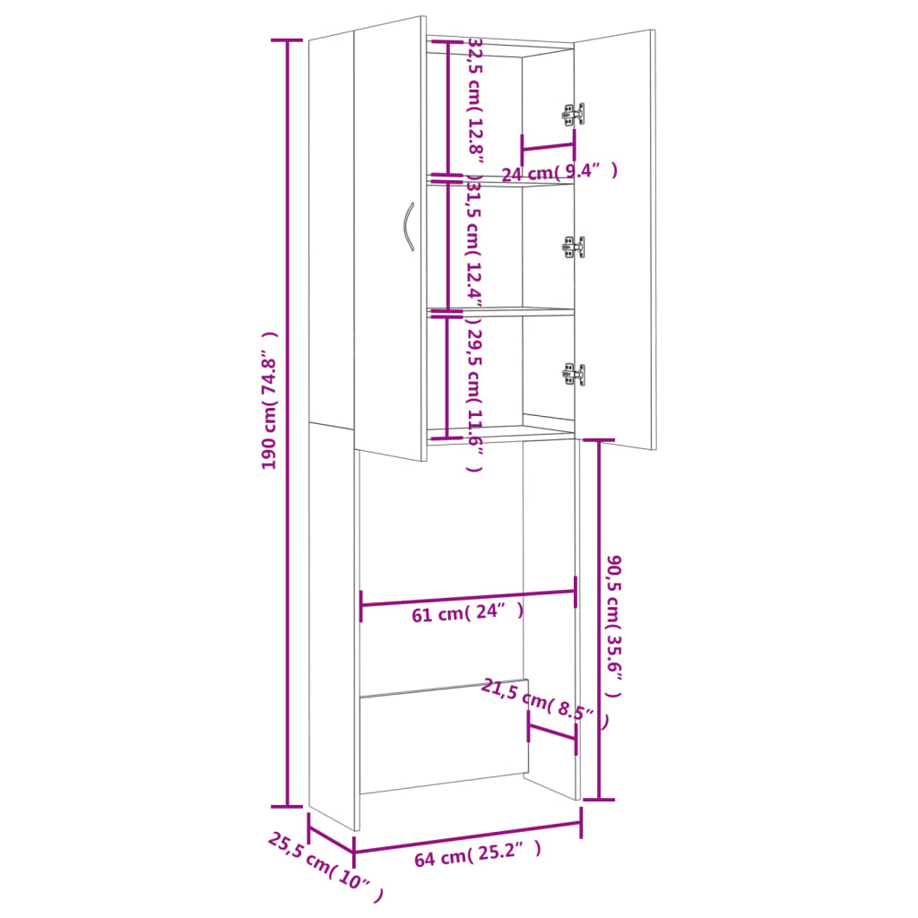 Waschmaschinenschrank Schwarz 64x25,5x190 cm