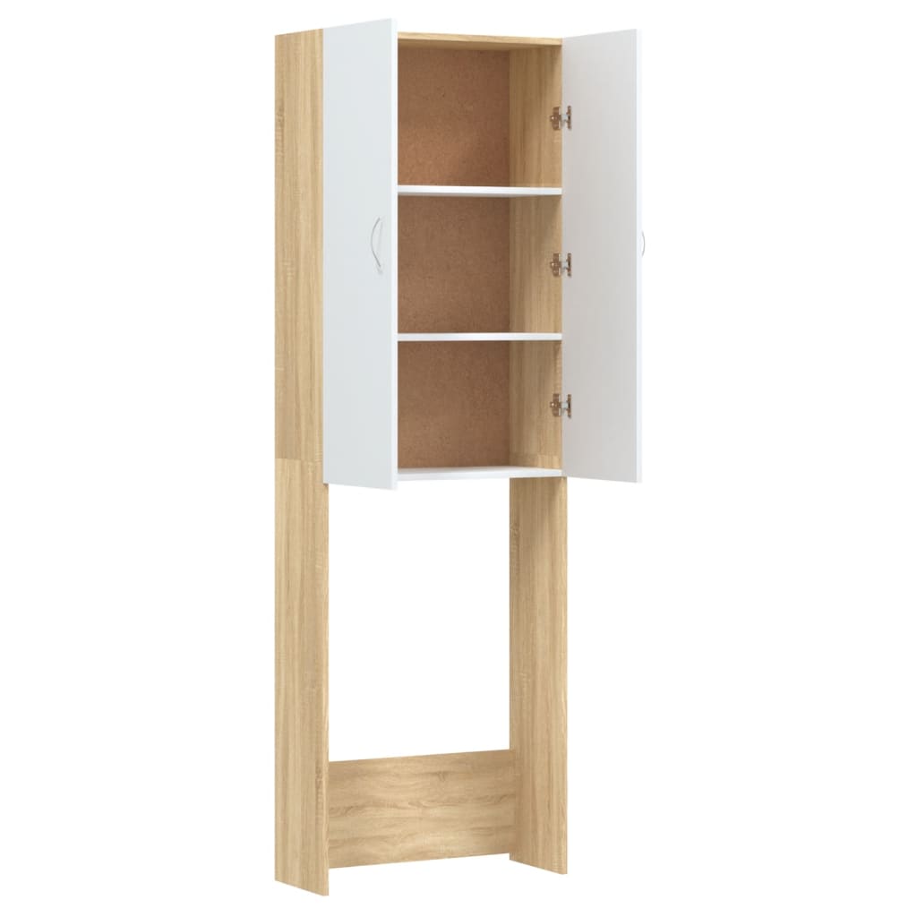 Waschmaschinenschrank Weiß Sonoma-Eiche 64x25,5x190 cm