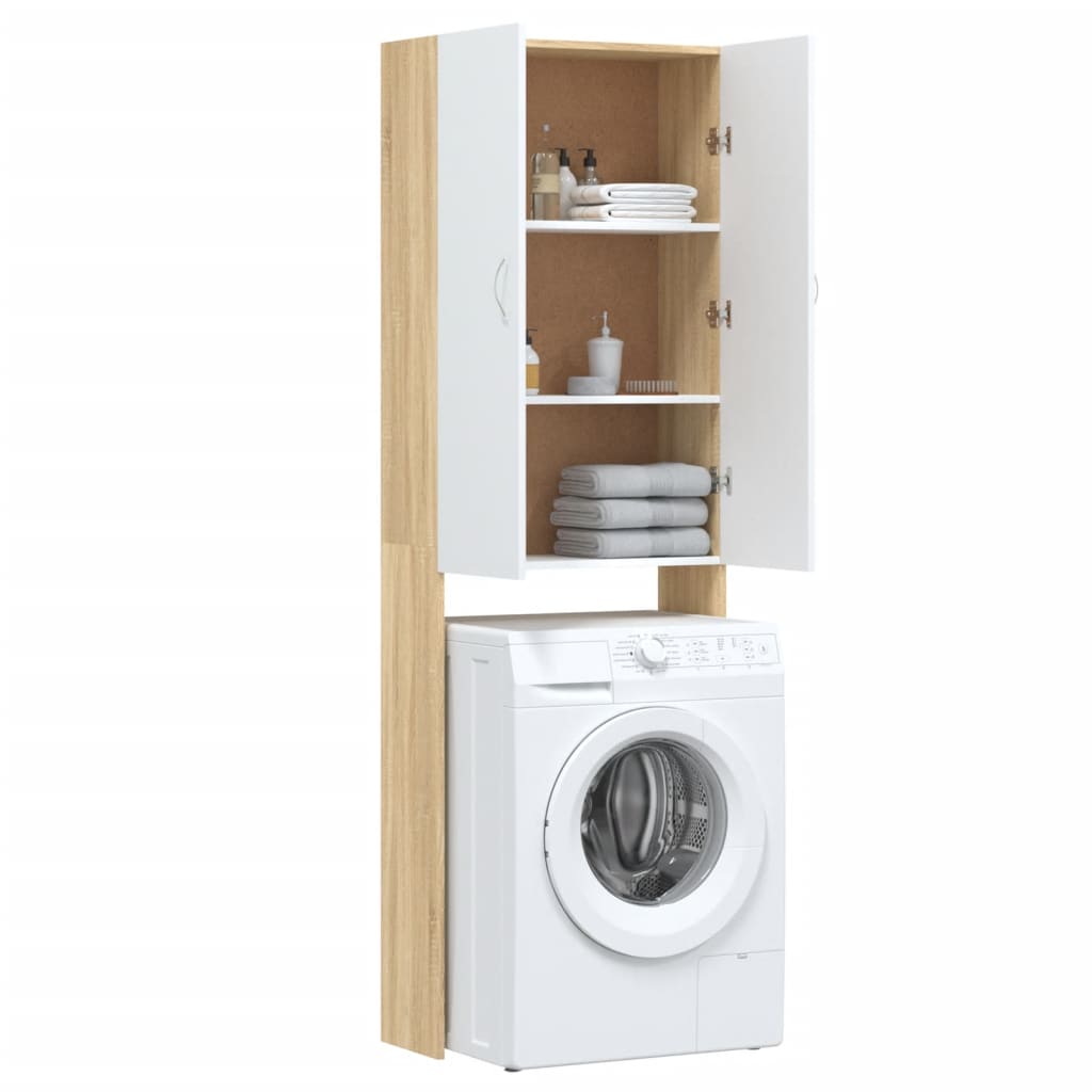 Waschmaschinenschrank Weiß Sonoma-Eiche 64x25,5x190 cm