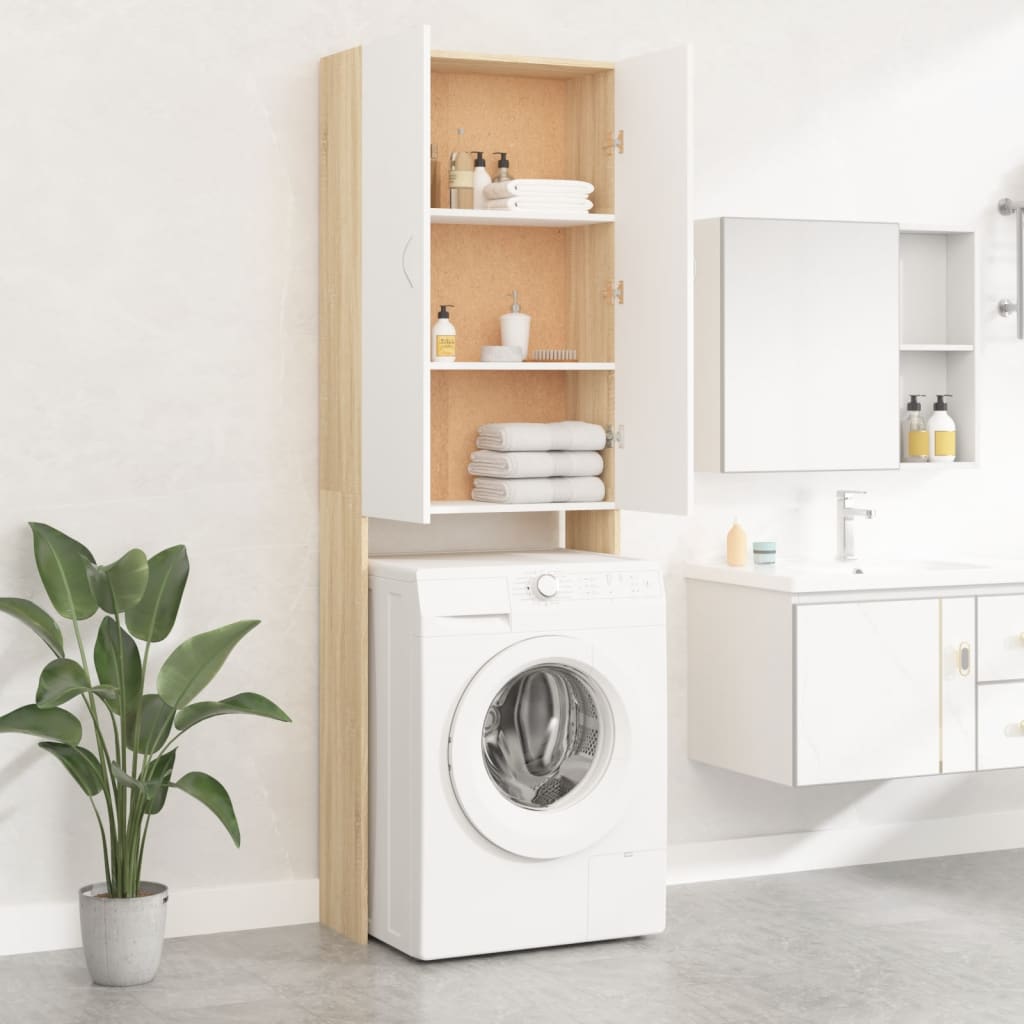 Waschmaschinenschrank Weiß Sonoma-Eiche 64x25,5x190 cm