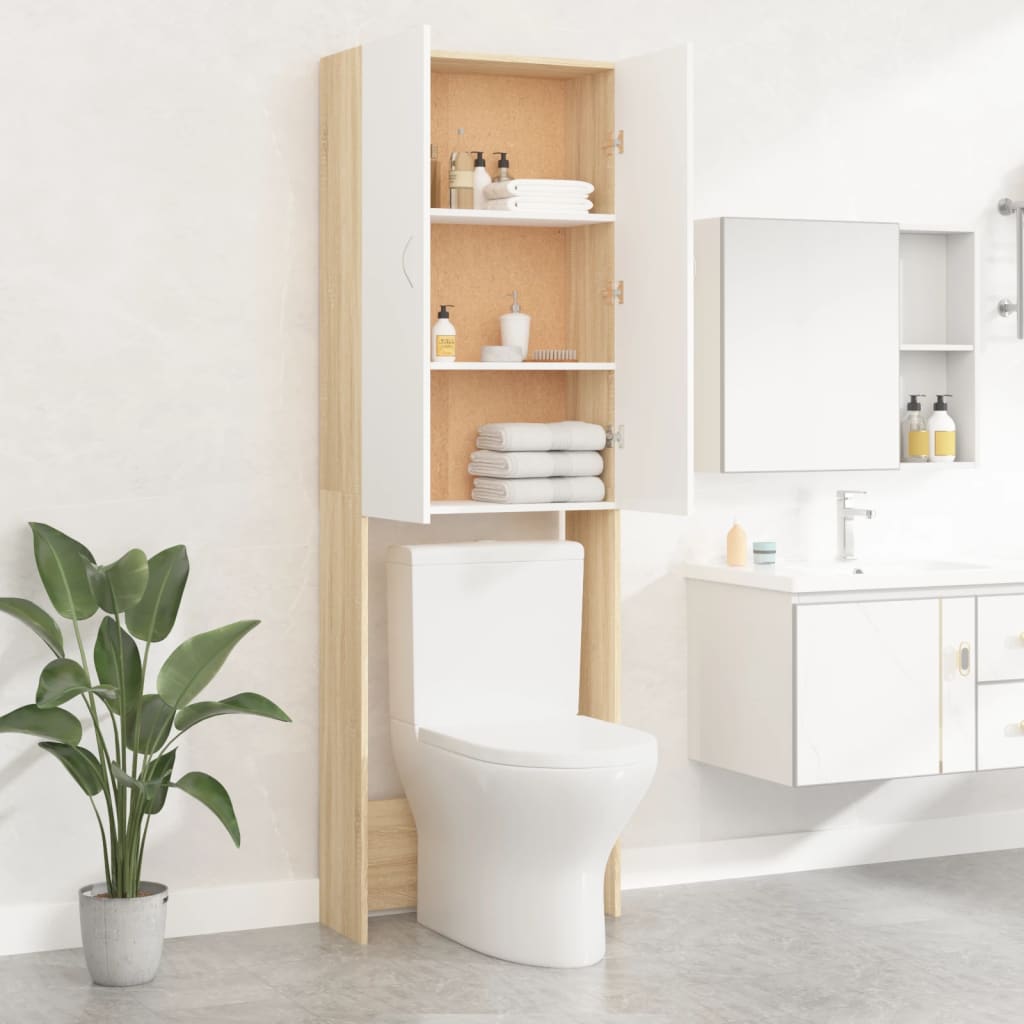 Waschmaschinenschrank Weiß Sonoma-Eiche 64x25,5x190 cm