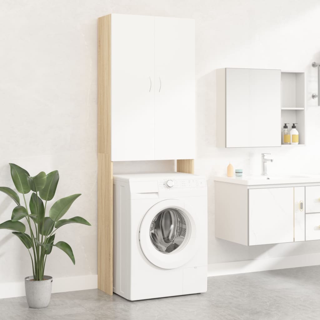 Waschmaschinenschrank Weiß Sonoma-Eiche 64x25,5x190 cm