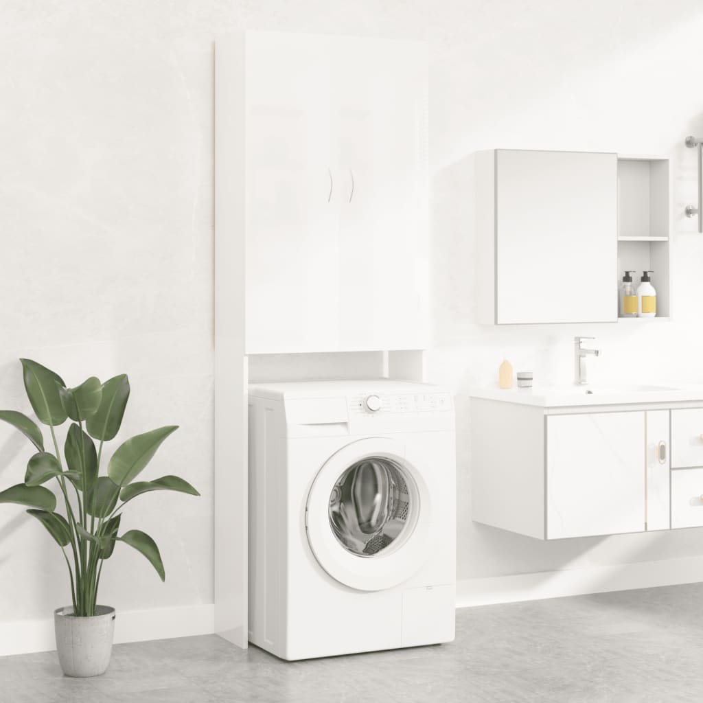 Meuble lave-linge blanc brillant 64x25,5x190 cm