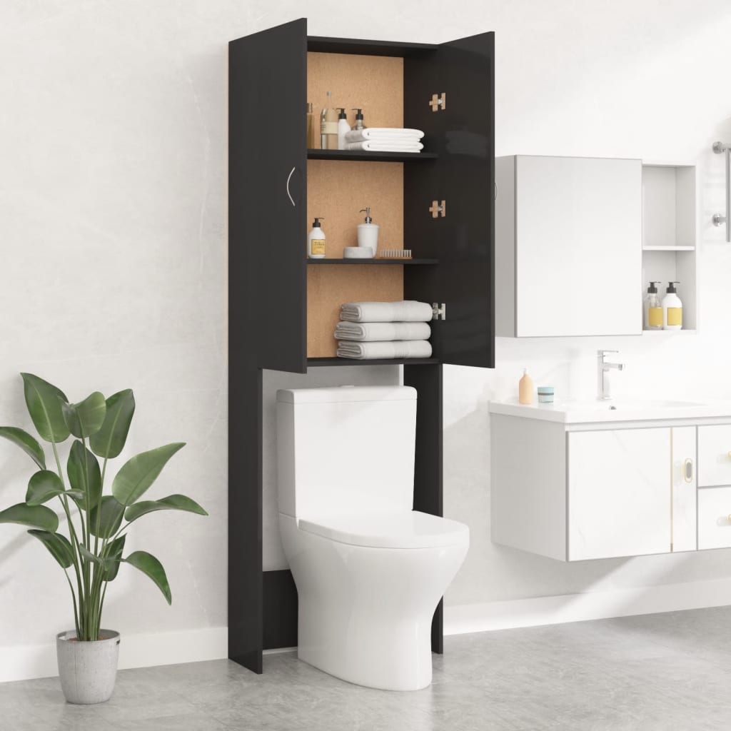 Waschmaschinenschrank Hochglanz-Schwarz 64x25,5x190 cm