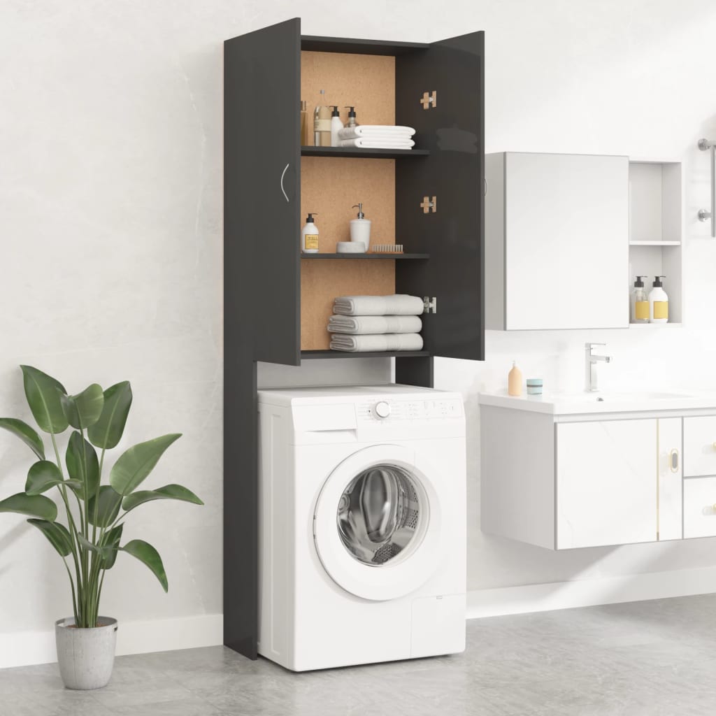 Waschmaschinenschrank Hochglanz-Grau 64x25,5x190 cm
