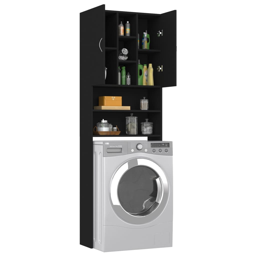 Meuble lave-linge noir 64x25,5x190 cm