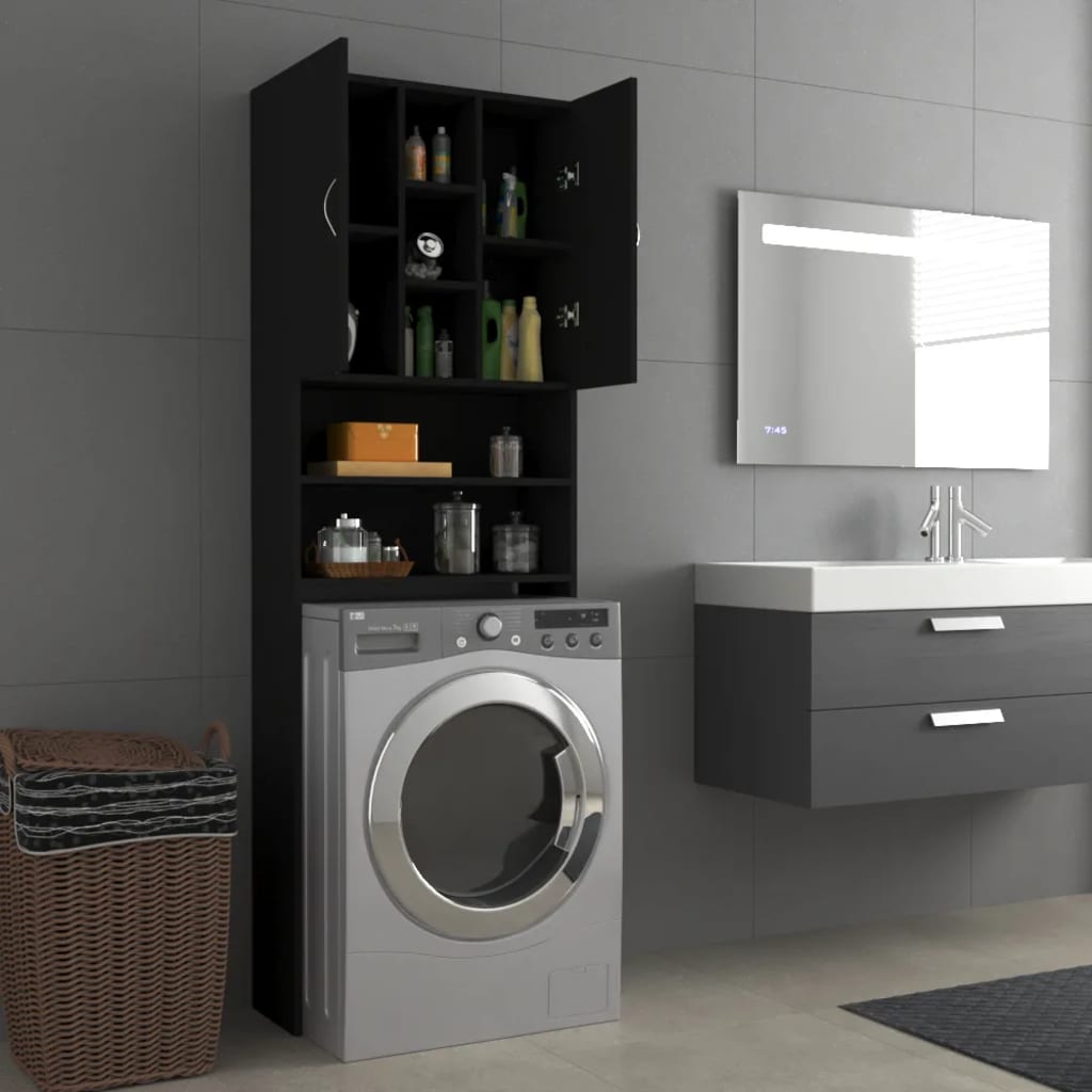 Meuble lave-linge noir 64x25,5x190 cm