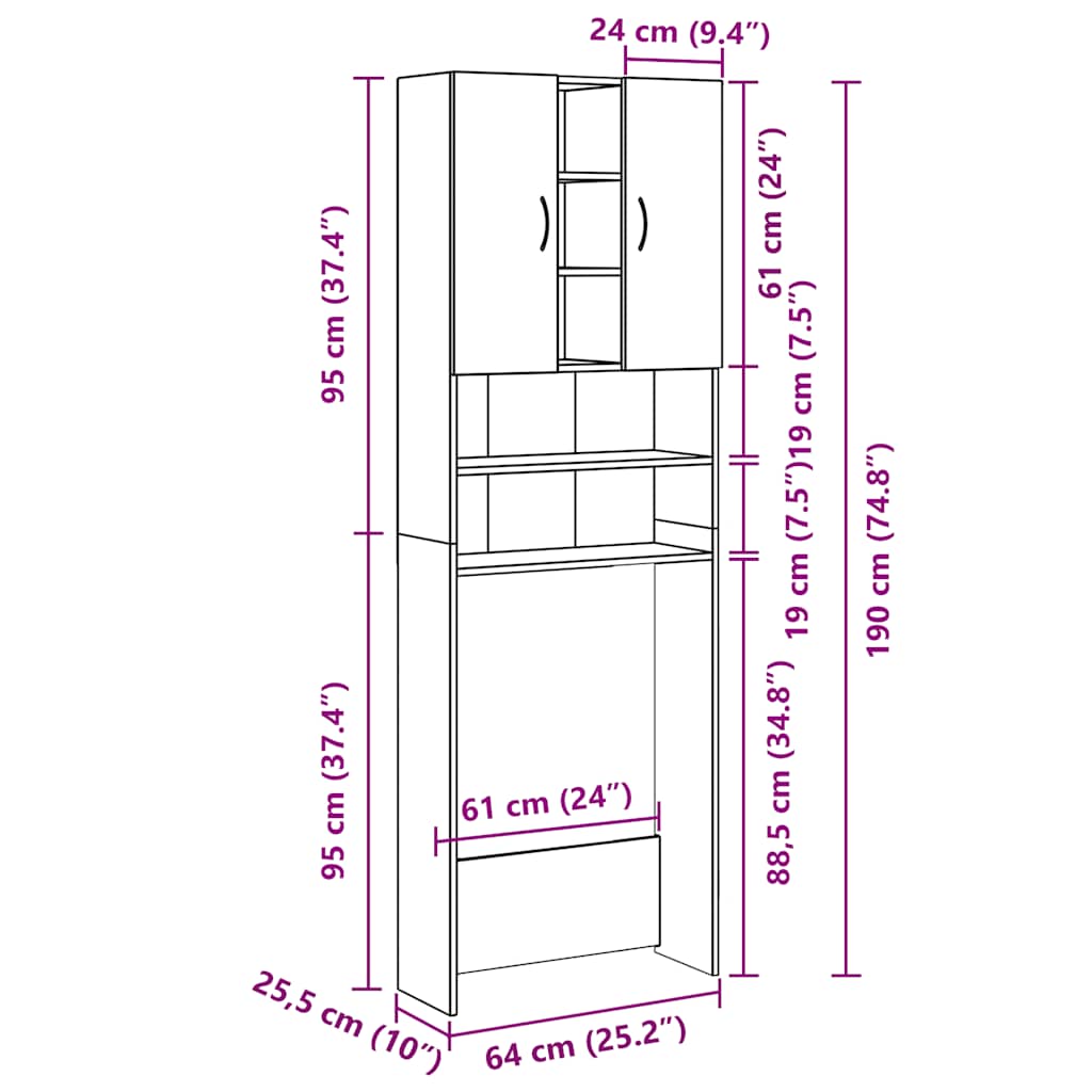 Waschmaschinenschrank Grau 64x25,5x190 cm