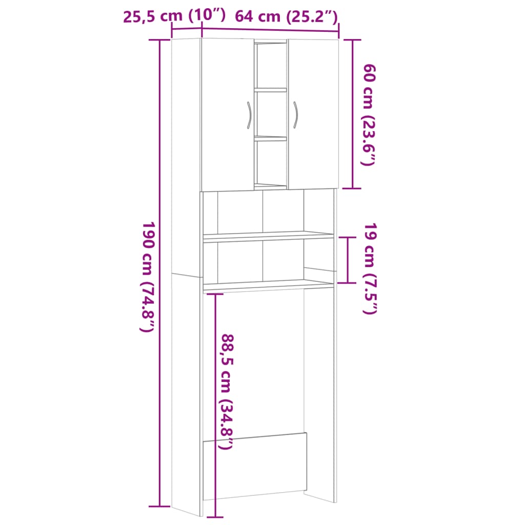 Waschmaschinenschrank Betongrau 64x25,5x190 cm