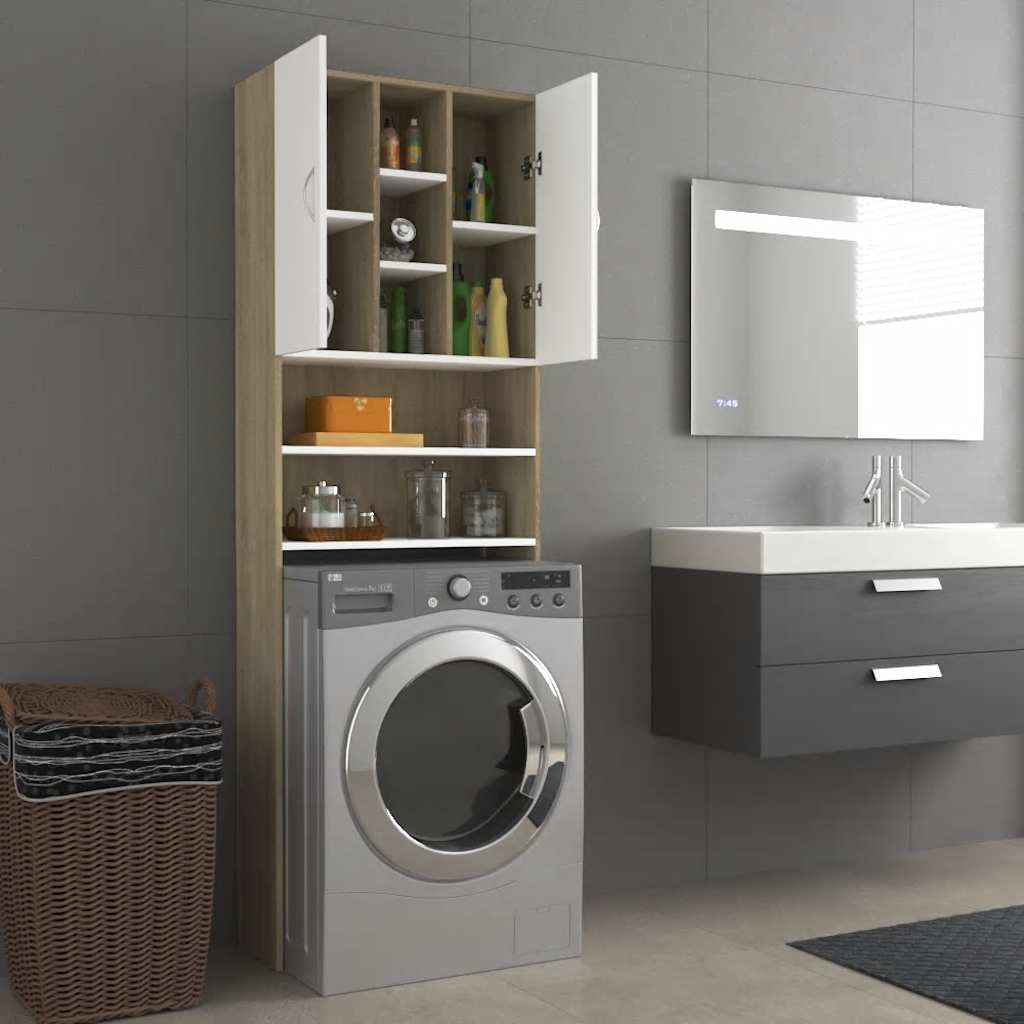 Waschmaschinenschrank Weiß Sonoma-Eiche 64x25,5x190 cm