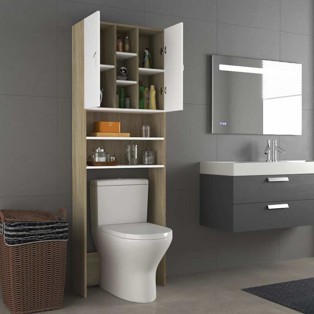 Waschmaschinenschrank Weiß Sonoma-Eiche 64x25,5x190 cm