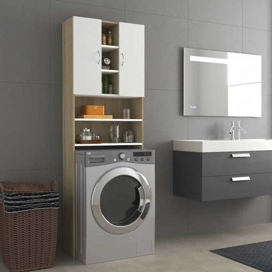 Waschmaschinenschrank Weiß Sonoma-Eiche 64x25,5x190 cm