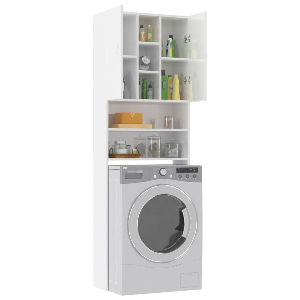 Meuble lave-linge blanc brillant 64x25,5x190 cm