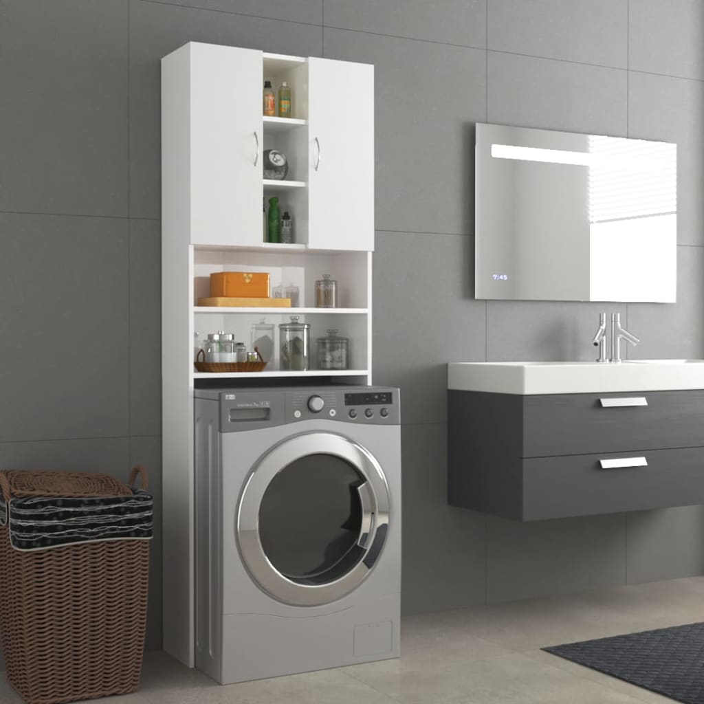 Meuble lave-linge blanc brillant 64x25,5x190 cm