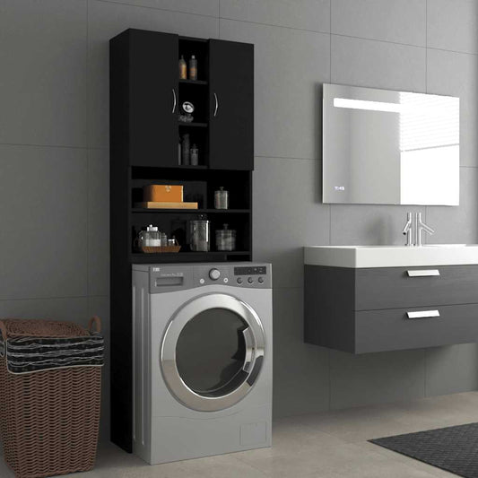 Waschmaschinenschrank Hochglanz-Schwarz 64x25,5x190 cm