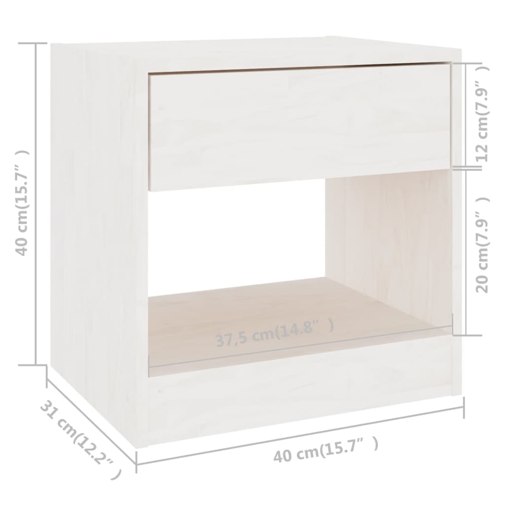 Bedside Table White 40x31x40 cm Solid Pine