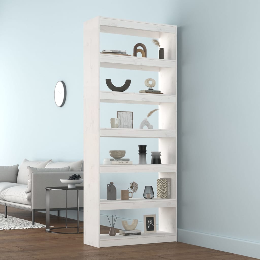 Bookcase/Room Divider White 80x30x199.5 cm Solid Pine