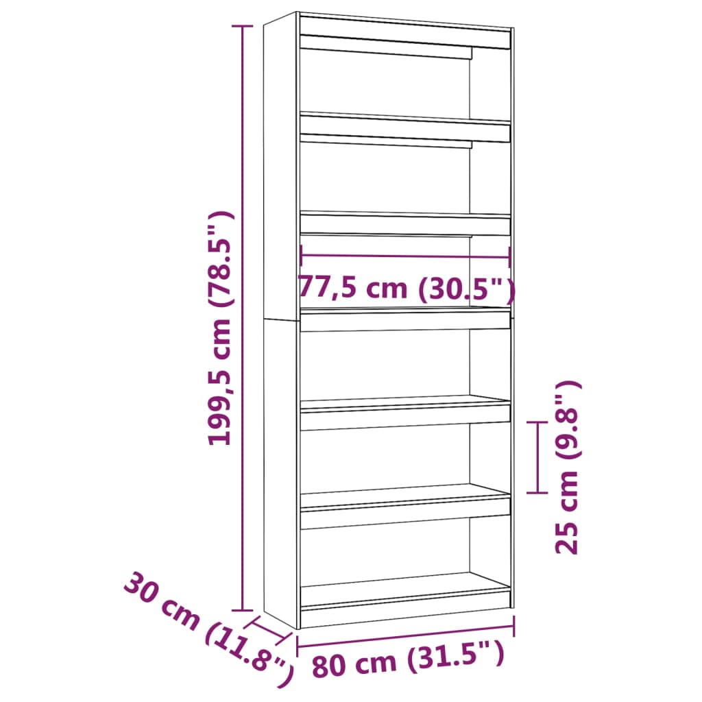 Bookcase/Room Divider White 80x30x199.5 cm Solid Pine