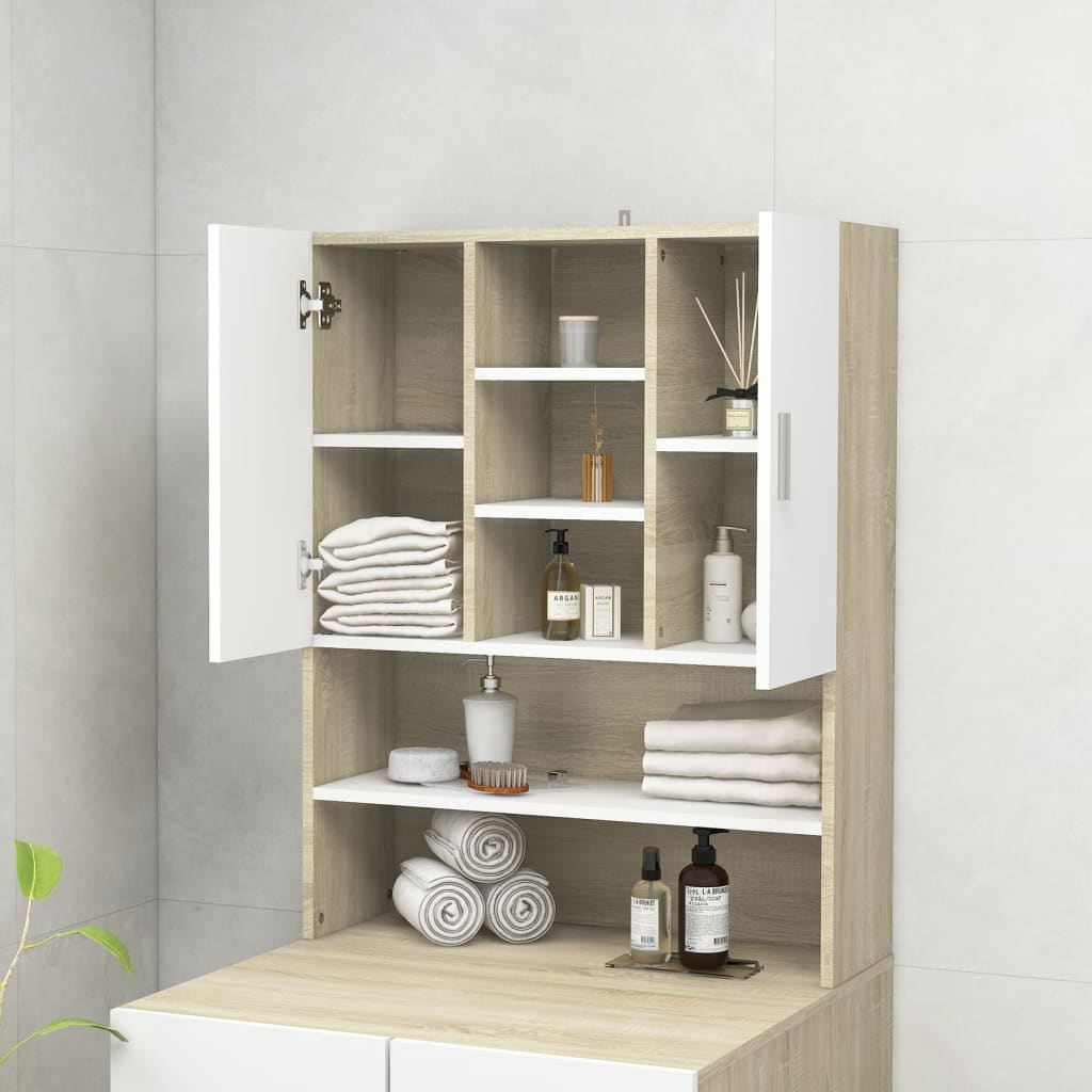 Waschmaschinenschrank Weiß Sonoma-Eiche 70,5x25,5x90 cm