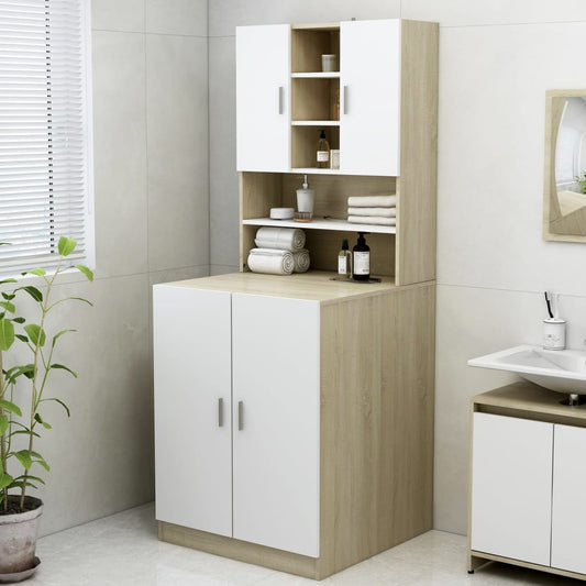 Waschmaschinenschrank Weiß Sonoma-Eiche 70,5x25,5x90 cm
