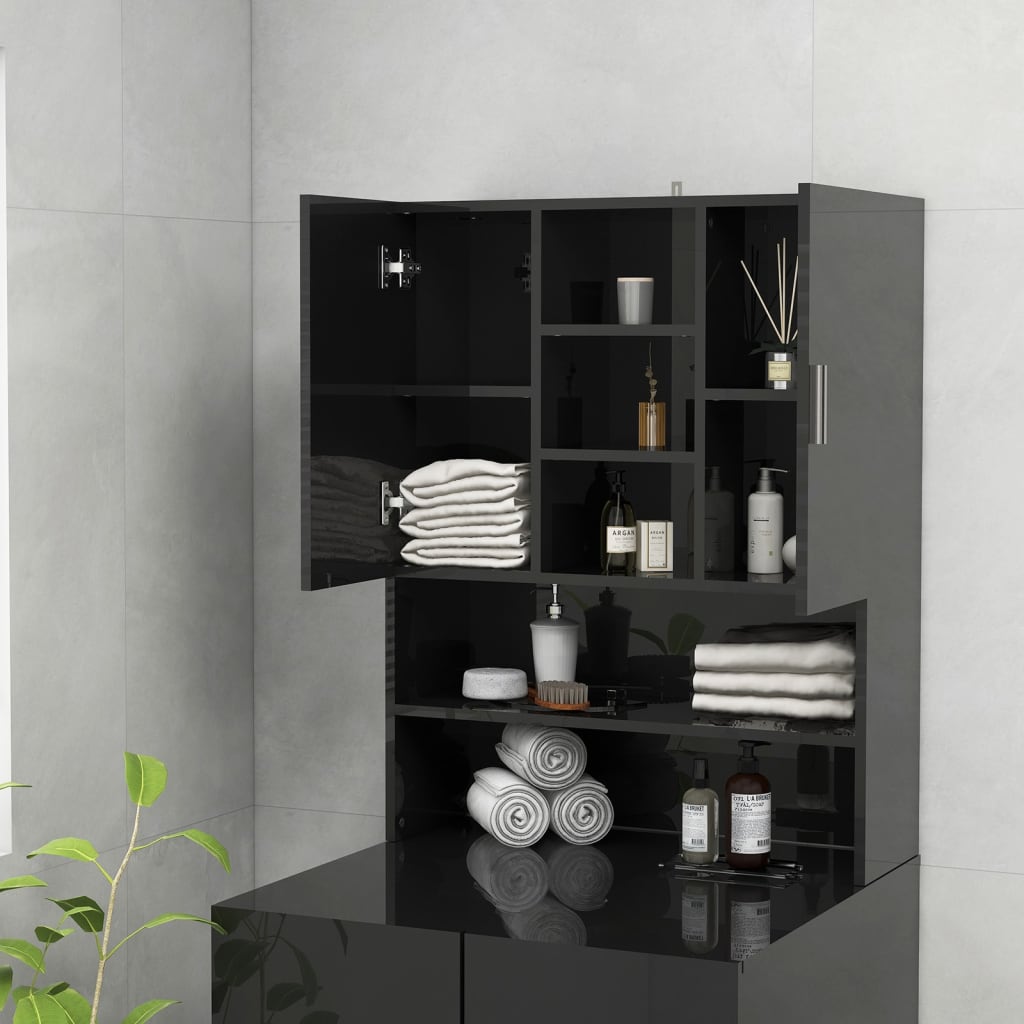 Waschmaschinenschrank Hochglanz-Schwarz 70,5x25,5x90 cm
