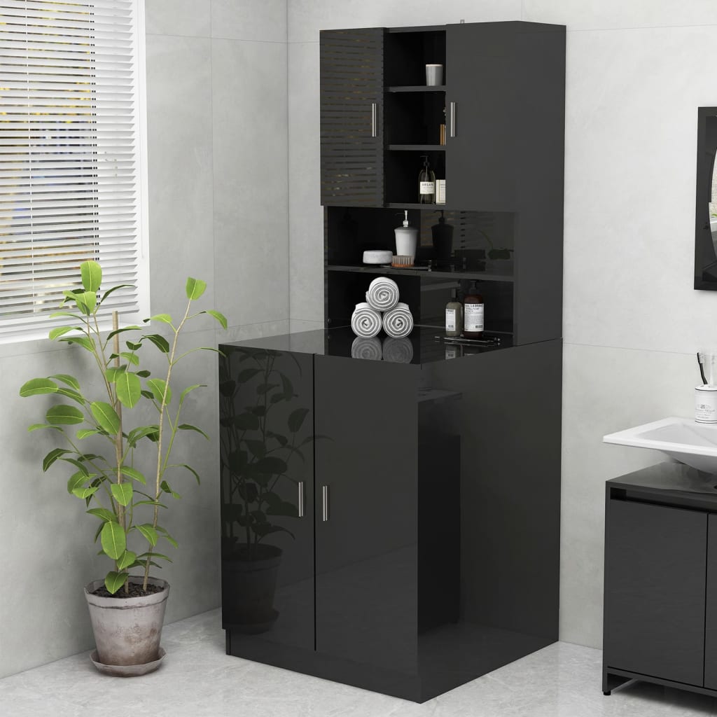 Waschmaschinenschrank Hochglanz-Schwarz 70,5x25,5x90 cm