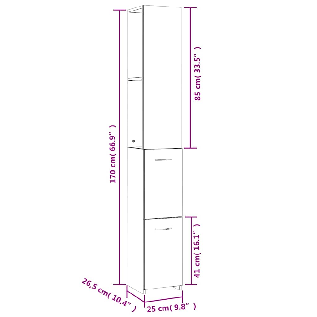 Badschrank Weiß 25x26,5x170 cm Holzwerkstoff