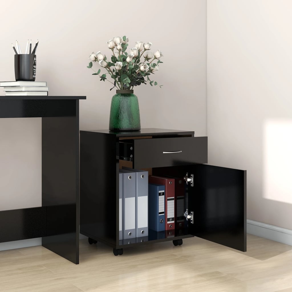 Rolling Cabinet Black 45x38x54 cm Wood Material
