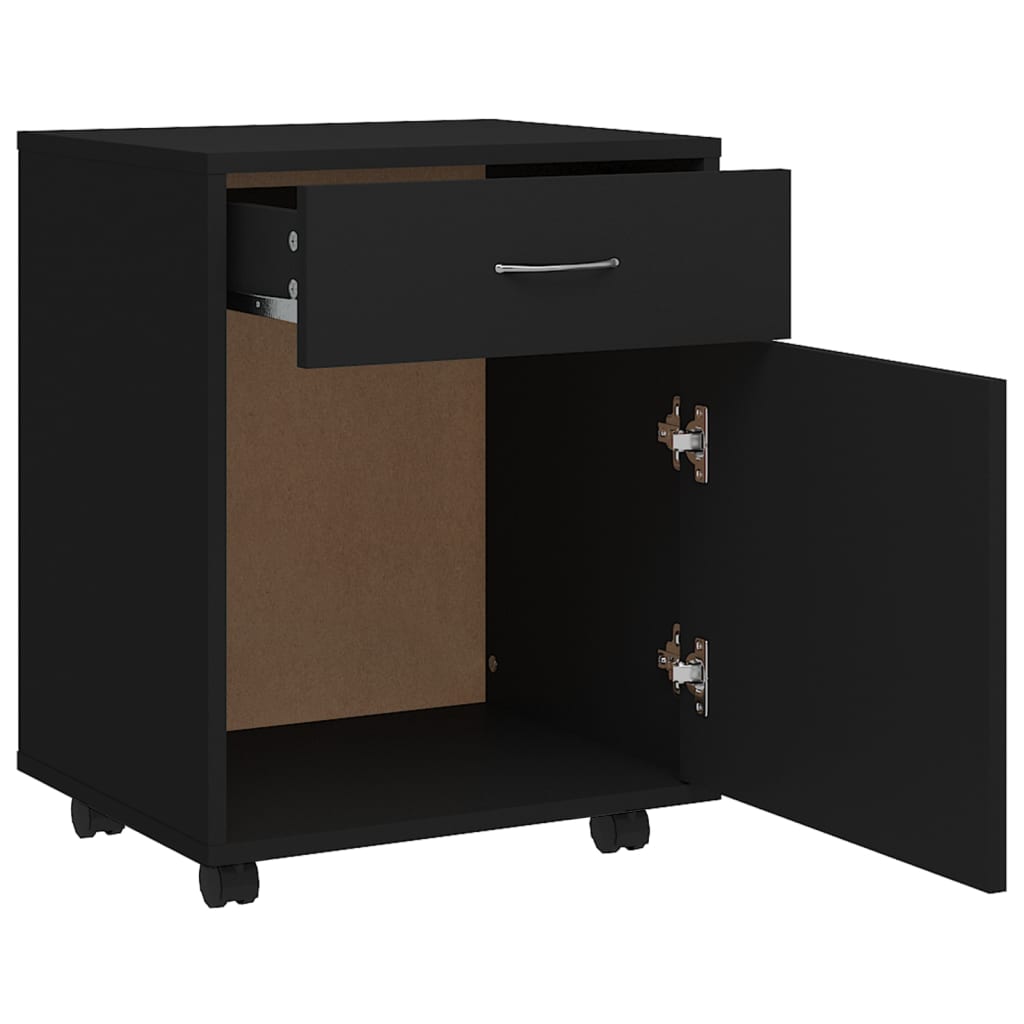 Rolling Cabinet Black 45x38x54 cm Wood Material