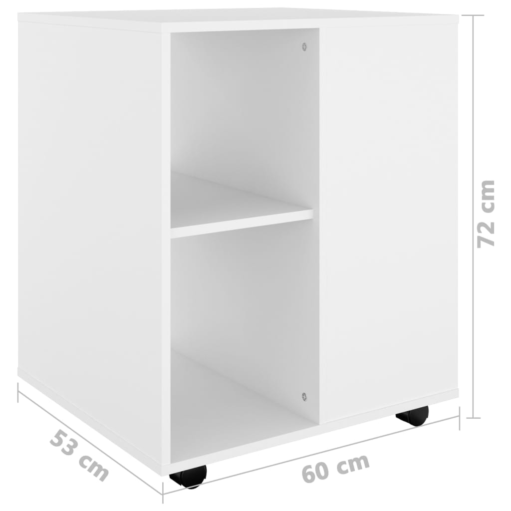 Rolling Cabinet White 60x53x72 cm Wood Material