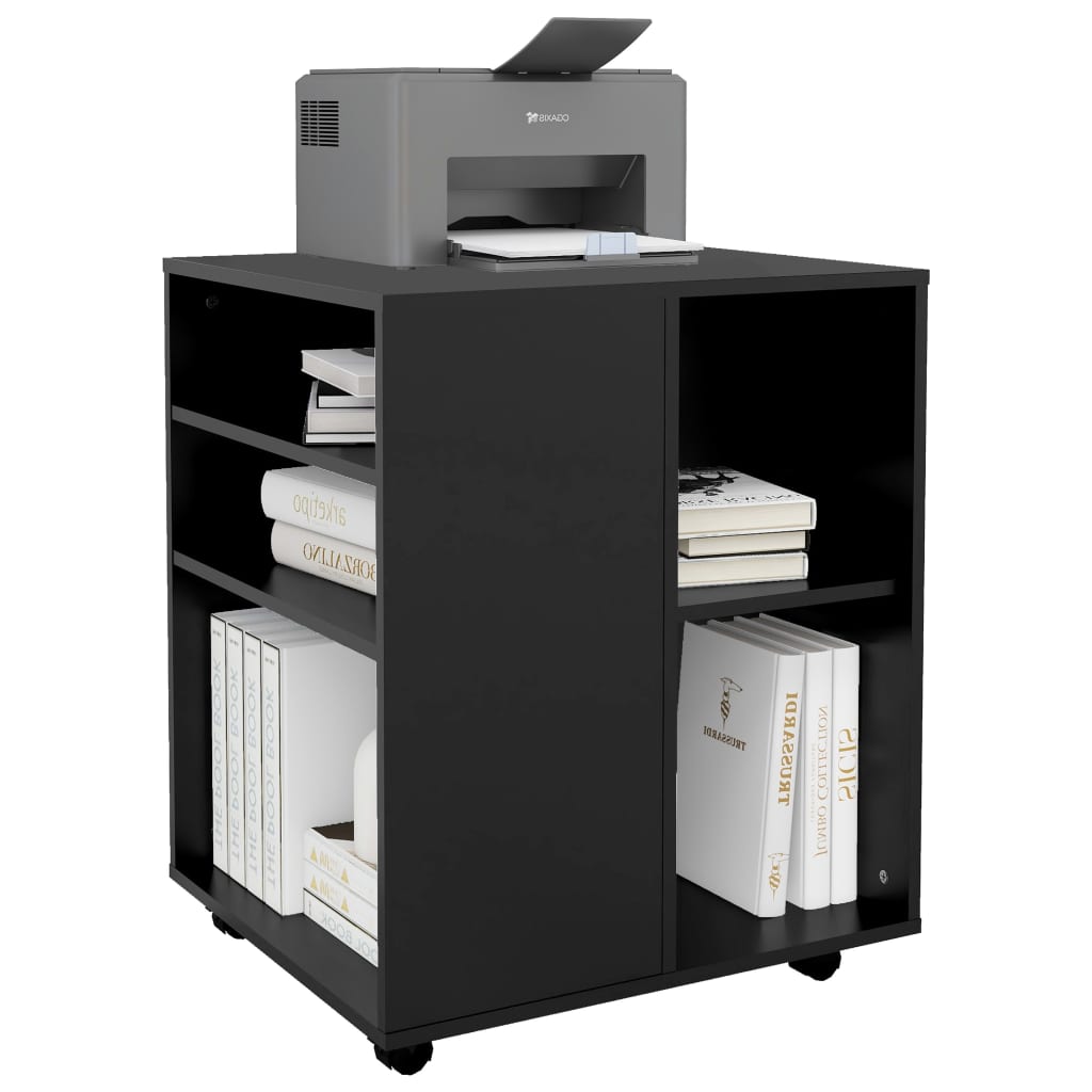 Rolling Cabinet Black 60x53x72 cm Wood Material