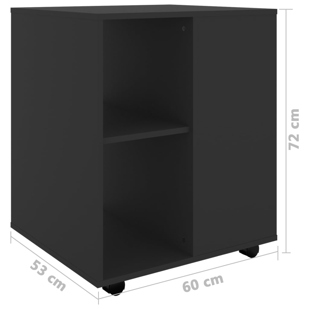 Rolling Cabinet Black 60x53x72 cm Wood Material