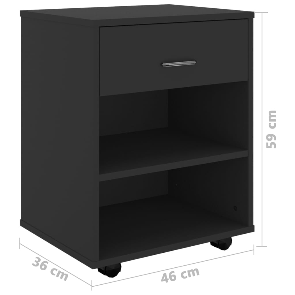 Rolling Cabinet Black 46x36x59 cm Wood Material