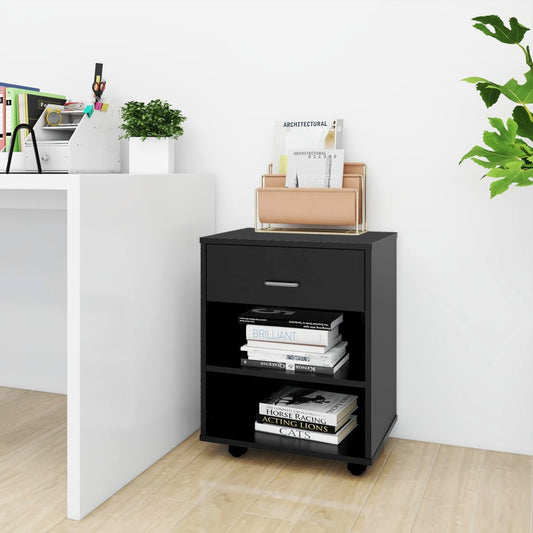 Rolling Cabinet Black 46x36x59 cm Wood Material