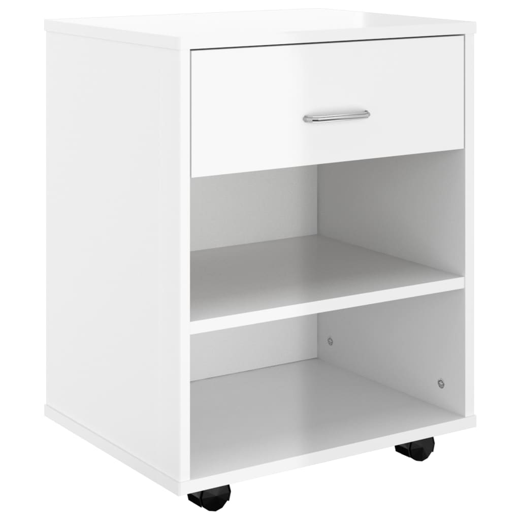 Rolling Cabinet High Gloss White 46x36x59 cm Wood Material