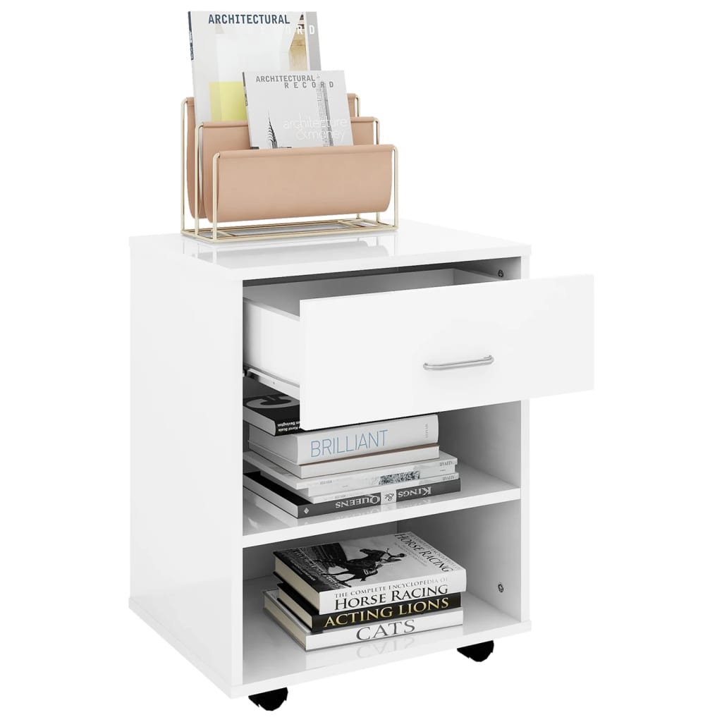 Rolling Cabinet High Gloss White 46x36x59 cm Wood Material