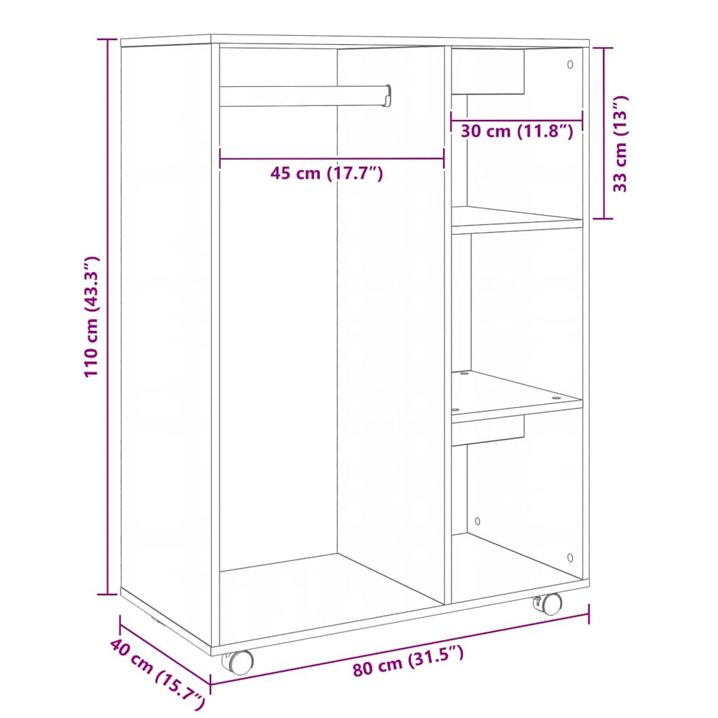 Kleiderschrank Weiß 80x40x110 cm Holzwerkstoff