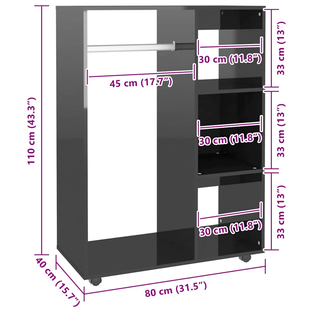Kleiderschrank Hochglanz-Schwarz 80x40x110 cm Holzwerkstoff
