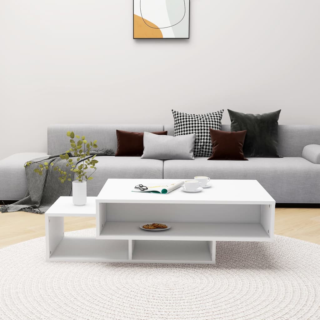 Table basse blanche 105x55x32 cm en bois