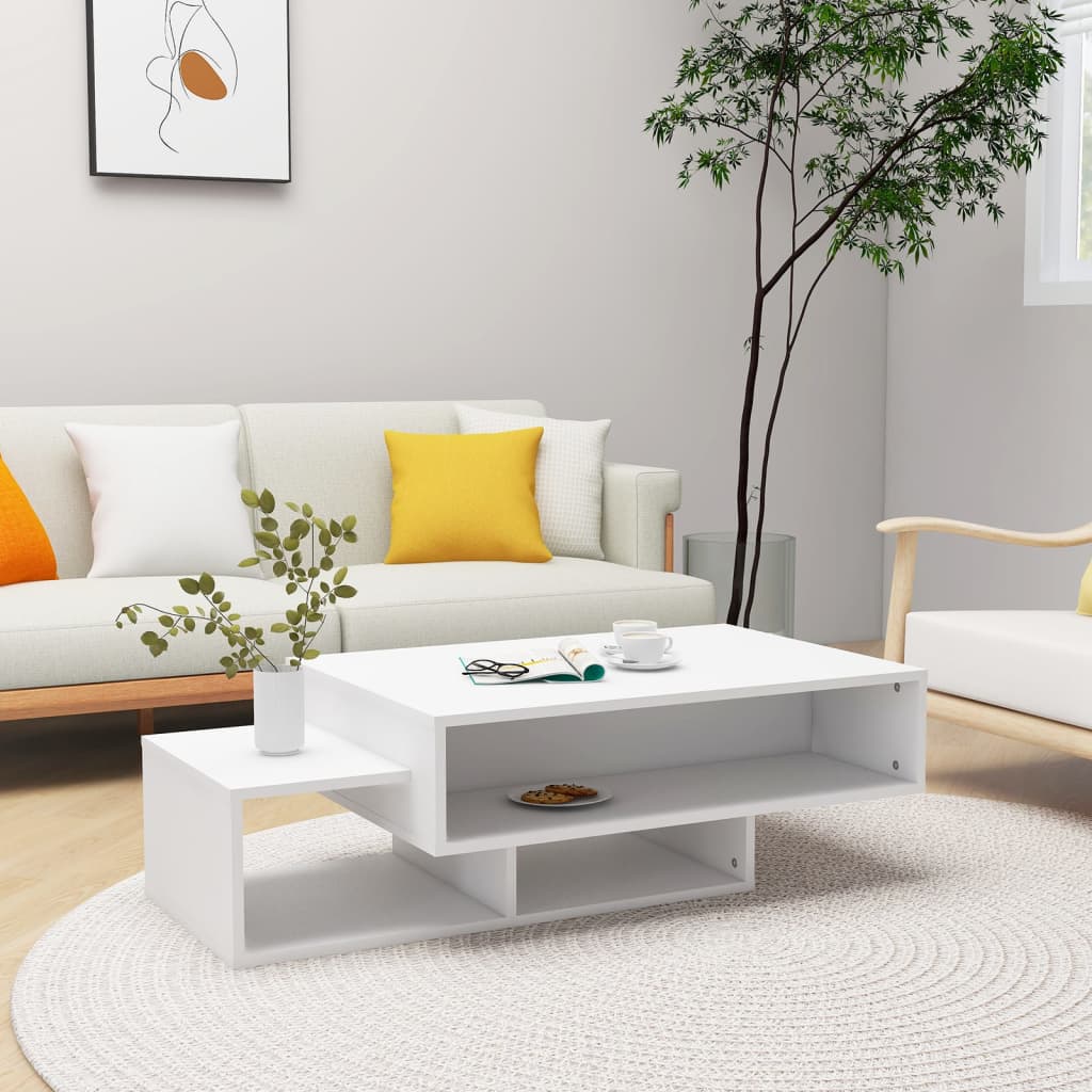 Table basse blanche 105x55x32 cm en bois