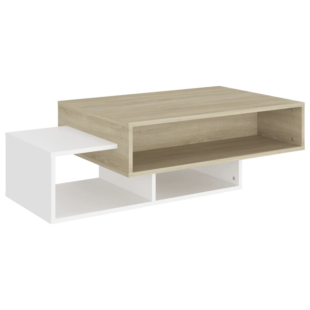 Couchtisch Weiß und Sonoma-Eiche 105x55x32 cm Holzwerkstoff
