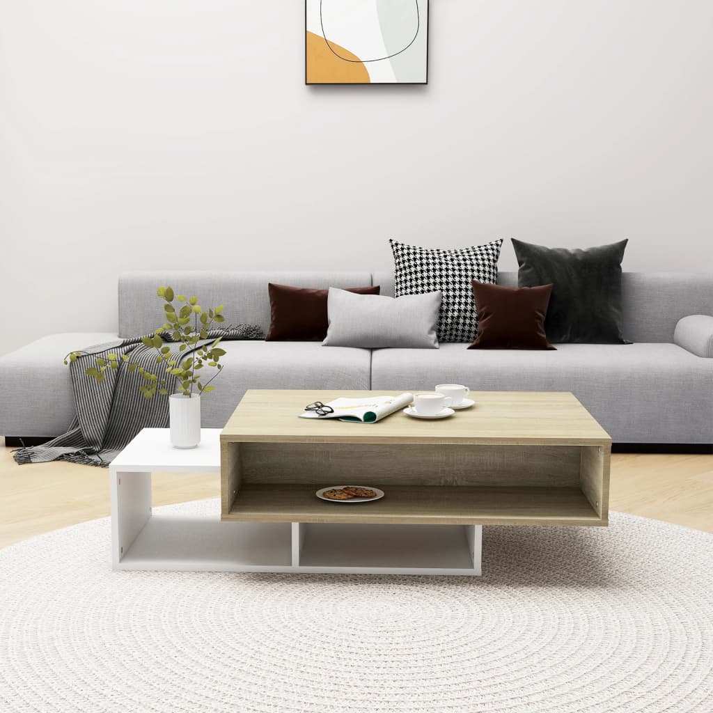 Couchtisch Weiß und Sonoma-Eiche 105x55x32 cm Holzwerkstoff