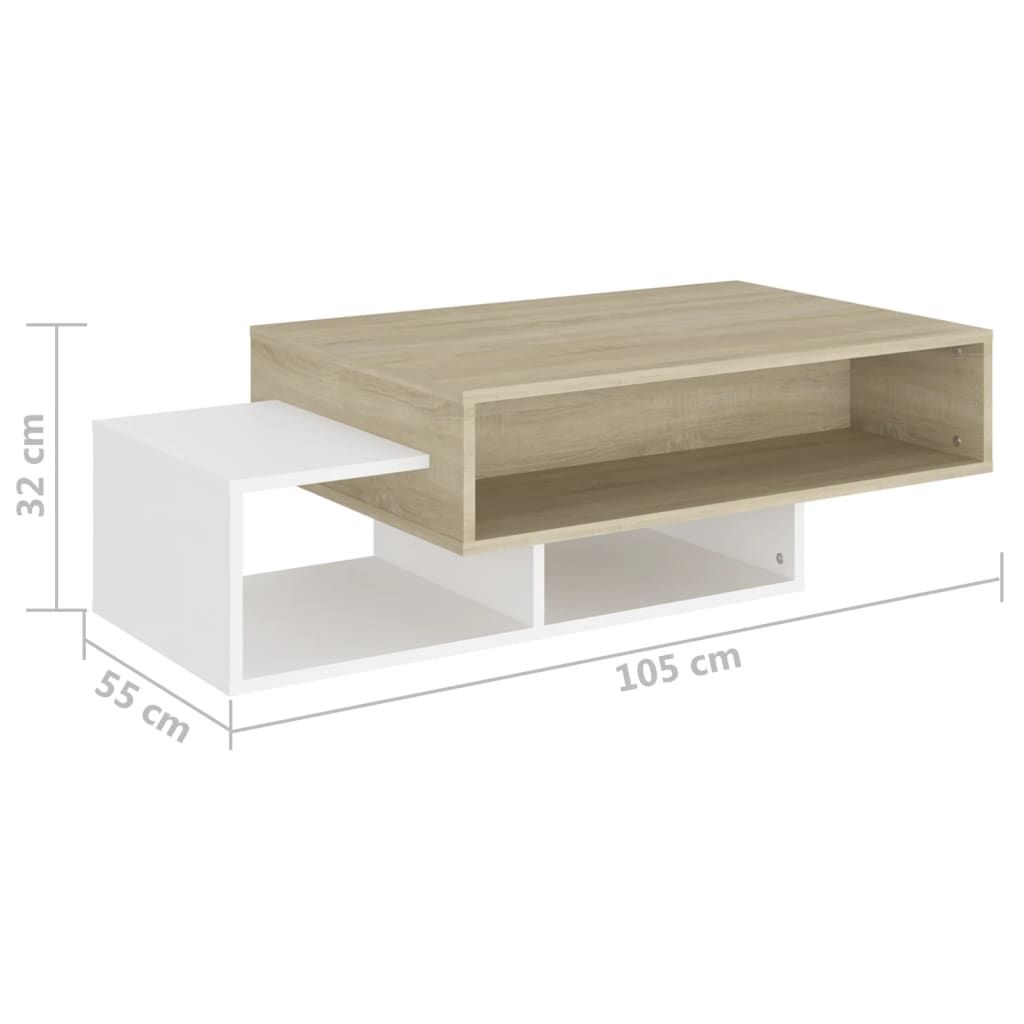 Couchtisch Weiß und Sonoma-Eiche 105x55x32 cm Holzwerkstoff
