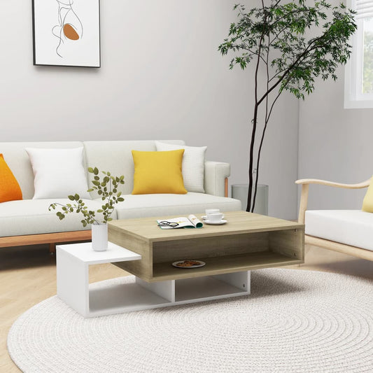 Couchtisch Weiß und Sonoma-Eiche 105x55x32 cm Holzwerkstoff