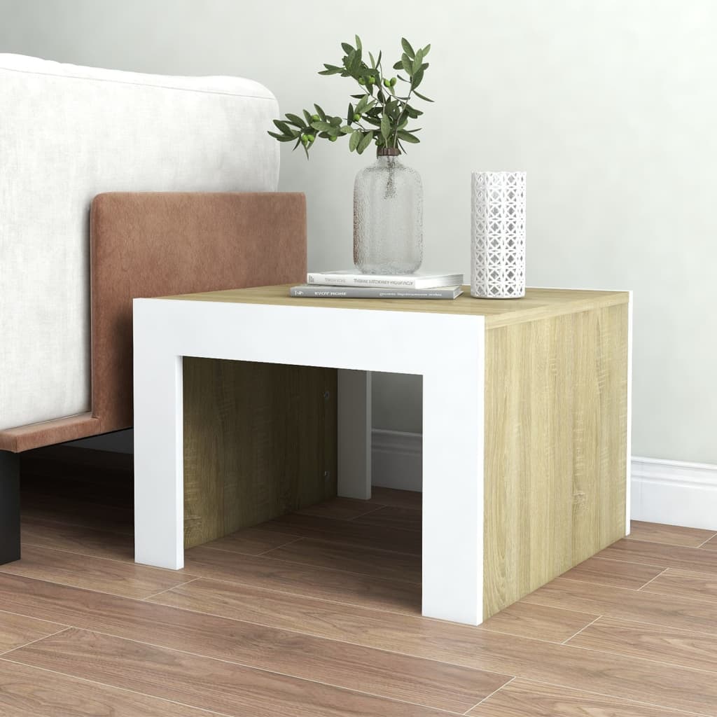 Couchtisch Weiß Sonoma-Eiche 50x50x35 cm Holzwerkstoff